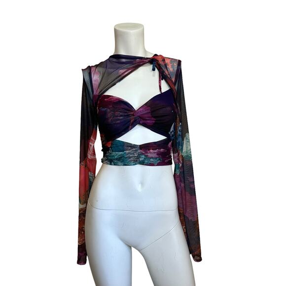 Mistress Rocks Lovely Day Multicolored Print cutout Cropped Top sz XS - Picture 1 of 8